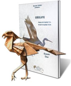 an origami book with a paper bird on it's cover and the title in english