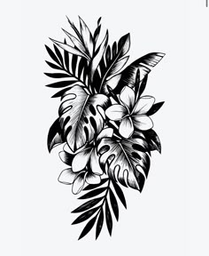 a black and white drawing of flowers