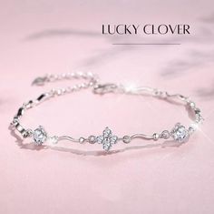 Lucky Clover Diamond Bracelet | Sterling Silver | Adjustable 16+4 cm Add a touch of elegance and good fortune to your look with this stunning Lucky Clover Diamond Bracelet. Crafted from high-quality sterling silver, this delicate bracelet features sparkling clover-shaped diamond-like stones that shine with every movement. The design symbolizes both beauty and luck, making it perfect for any occasion. With an adjustable length of 16+4 cm, this bracelet fits comfortably on any wrist, providing a c Clover Bracelet, Bracelet Tennis, Lucky Clover, Gift For Birthday, Brilliant Diamond, Chain Link Bracelet, Sterling Silber, Delicate Bracelet, Link Bracelets