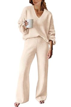 Amazon.com : Winter 2023 Outfits Sweater Lounge Set, Sweatsuit Outfits, Sweater Lounge, Knit Lounge Set, Womens Knit Sweater, Pullover Outfit, Long Sleeve Pullover Sweater, Lounge Set