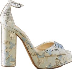 Platform Block Heels For Wedding In Spring, Spring Luxury Wedding Shoes, Formal Wedding Shoes With Platform Block Heel, Chic Wedding Platform Block Heels, Elegant Fabric Heels For Formal Occasions, Chic Platform Block Heels For Wedding, Fabric Ankle Strap Heels For Evening, Glamorous Wedding Shoes With Block Heels For Gala, Chic Formal Fabric Heels