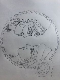 a drawing of two women with braids on their heads