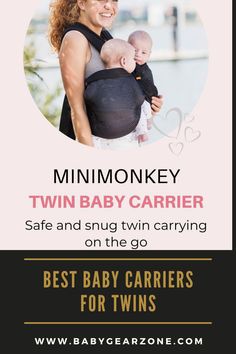 a woman holding a baby in her sling with the words best baby carriers for twins