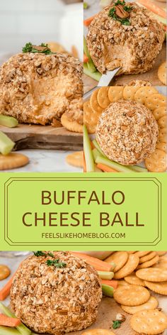 the buffalo cheese ball with crackers and vegetables