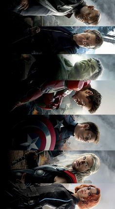 the avengers movie poster is shown in four different colors and sizes, including captain america