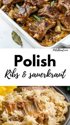 polish ribs and sauerkraut in a casserole dish