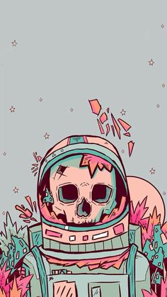 an astronaut with a skull in his helmet