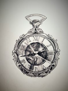 a drawing of a pocket watch with roman numerals