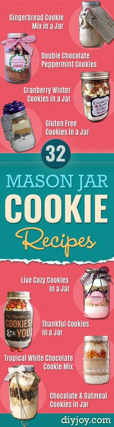 an advertisement for mason jar cookie recipes with images of cookies and other desserts on it