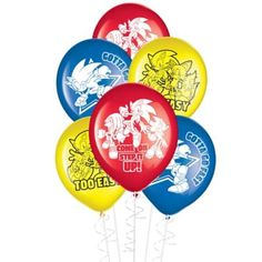 six balloons with cartoon characters on them