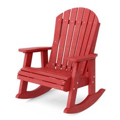 a red wooden rocking chair on a white background