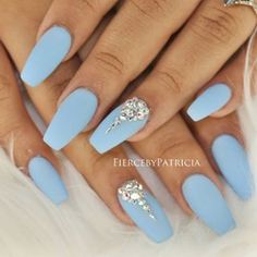 Follow @survivor2018 for more pins like this Nail Diamond, Quinceanera Nails, Diamond Nail Art, Baby Blue Nails, Matte Black Nails, White Nail Polish, White Nail