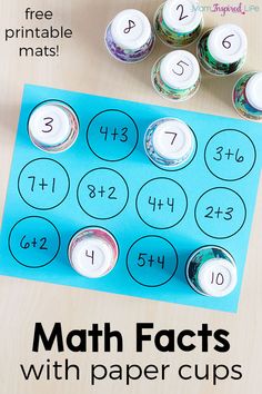 the printable math worksheet for kids to practice numbers and counting with paper cups