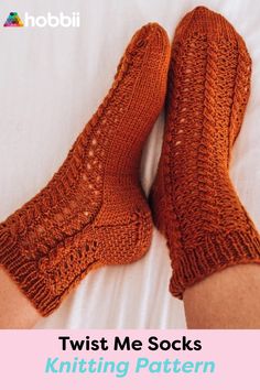 Get started on this DIY project on Twist Me Socks - Socks Knitting
 Pattern. SIZE EU: 36-37 (38-39) 40-41 (42-43) US women’s sizes: 6-7 (7.5-8.5) 9-9.5 (10-10.5) PATTERN INFORMATION Twist me socks is a pair of fine socks featuring cables and a lace pattern across the leg and instep. The socks are worked from the cuff down, with a gusset heel in slip stitch pattern. The underside of the foot is worked in stockinette stitch, while the pattern continues along the instep. Finally, the toe is worked Diy Bebe, Sock Knitting Patterns, Knitted Socks, Sock Patterns, Wool Socks, Stockinette Stitch, Free Knitting Pattern, Knit Or Crochet, Slip Stitch