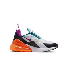 Kid's Nike Air Max 270 Style # FD0299-100 Color : Vivd Purple Nike Airmax 270, Big Kids Shoes, Nike Neon, Purple And Orange, Nike Air Max 270, Air Max 270, Nike Shoes Women, Kids Nike, Shoes Nike