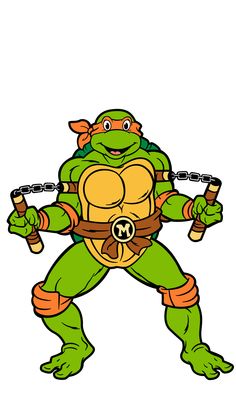 the teenaged ninja turtle is holding two chains