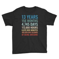 a black t - shirt with the words 10 years in different colors and numbers on it