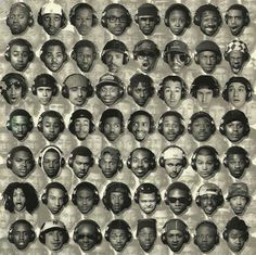 an old black and white photo with many different people's faces on it,