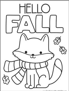 a coloring page with the words hello fall