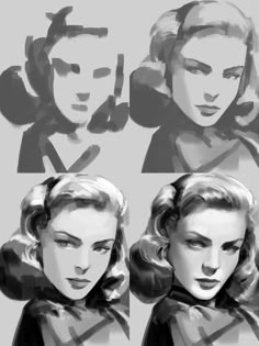 three different images of the same woman's face and hair, one in black and white