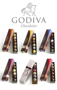 godiva chocolates are displayed in their packaging