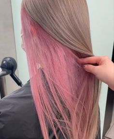 Pastel Pink Hair Streaks, Light Pink Hair With Dark Roots, Light Pink Hair Brown Roots, Pink Hair Dye Aesthetic, Pale Pink Hair Dark Roots, Blue Ombre Hair, Blue Ombre, Ombre Hair