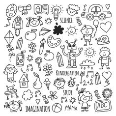 black and white doodle drawing of children's drawings