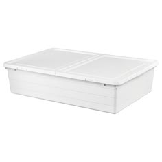 a white plastic storage box on a white background