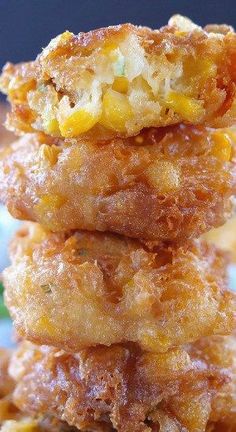 three fried food items stacked on top of each other