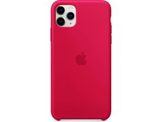 the iphone 11 case in bright pink is shown from the front and back side, with an apple logo on it