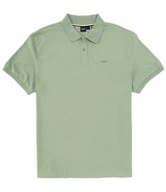 From Hugo Boss Big & Tall&#x2C; this shirt features:Flat-knit point collarShort sleevesTwo-button placketSmall "Boss" logo print on the left chestRegular fitStraight hemCottonMachine wash/tumble dryImported. Big And Tall Polo Shirts, Dillard's, Big & Tall, Hugo Boss, Logo Print, Polo Shirt, Short Sleeves