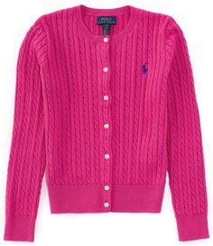 From Polo Ralph Lauren, this cardigan features:CrewneckLong sleeves with rib-knit cuffsButtoned placketGrosgrain trim under the placketSignature embroidered Pony on the left side of chestRib-knit hemMedium-weight combed cottonMachine wash/tumble dryImported. Ralph Lauren Baby Girl, Puffed Long Sleeves, Cable Cardigan, Ralph Lauren Kids, Kids Diy, Heritage Fashion, Cable Knit Cardigan, Cotton Cardigan, Kids Outfits Girls