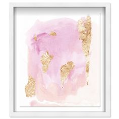 a pink and gold abstract painting in a white frame