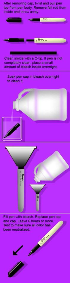 a purple background with different types of pens and pencils on top of each other