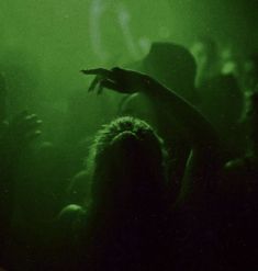 a group of people standing in front of a crowd at a music concert with their hands up