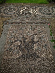 an intricately designed floor in the shape of a tree