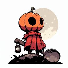 an image of a cartoon pumpkin with a lantern on it's head and the moon in the background