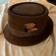 Fedora Hat Size Small For Men Or Women Classic Brown Top Hat For Kentucky Derby, Vintage Flat Bill Hat For Kentucky Derby, Vintage Flat Bill Felt Hat For Winter, Vintage Flat Bill Hat For Fall, Brown Flat Bill Hat Bands For Kentucky Derby, Winter Brown Flat Bill Hat, Brown Felt Flat Bill Hat For Kentucky Derby, Brown Flat Bill Felt Hat For Kentucky Derby, Vintage Fedora For Kentucky Derby With Flat Bill