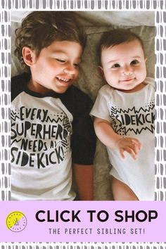 two babies laying next to each other with the words, click to shop on them