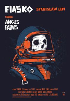 a poster with a skull wearing an orange helmet