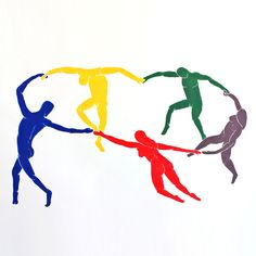 three people are holding hands in the shape of a circle with different colors on them