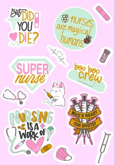 some stickers that are on a pink background