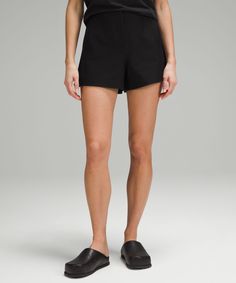 Versatility from day to night. Tailored details and stretchy twill fabric make these high-rise, relaxed-fitting shorts look smart and feel effortless. Designed for Casual. Relaxed fit is roomy through glutes and thighs. Front pockets with interior card sleeve. Back welt pockets are stitched closed-snip the stitches to make the pockets functional. Fly front. Black Lululemon Shorts, Wide Leg Jeans Cropped, City Summer, Shorts Lululemon, Card Sleeve, Lululemon Shorts, Leopard Print Blouse, High Rise Shorts, Bottoms Shorts