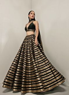 Zarin Lehenga Set Prevasu - Fabilicious Fashion Lehenga Sleeves, Lehnga Ideas, Modern Lehenga Designs, Sangeet Dress, Black And Gold Lehenga, Sari Ideas, Indian Wedding Dress Traditional, Modern Lehenga, Tradition Ideas