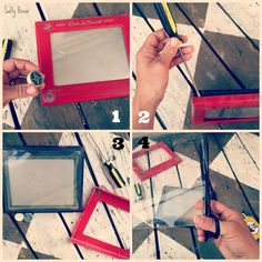 four pictures showing how to make a diy photo frame