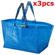 a blue shopping bag with handles and straps