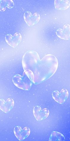 soap bubbles in the shape of hearts floating on a blue sky with stars and clouds