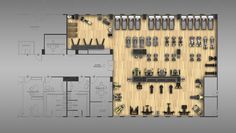 the floor plan for a restaurant with tables, chairs and bar stools on it