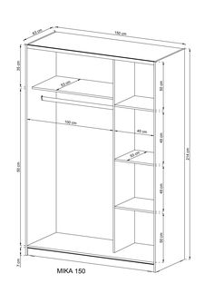 a drawing of an armoire with shelves and cupboards in the front, side view