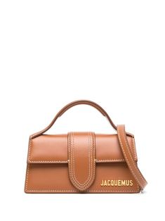 brown calf leather gold-tone logo plaque contrast stitching foldover top with magnetic fastening single top handle single shoulder strap main compartment Jacquemus Bag, Bag Light, Womens Crossbody Bag, Browning, Leather Tote Bag, Leather Clutch, Valentino Garavani, Shoulder Bag Women, Cow Leather